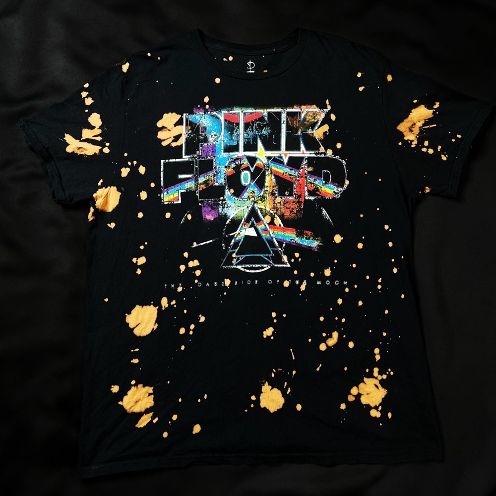 Pink Floyd Black Bleach Tie Dye Dark Side Of The Moon Graphic Tee